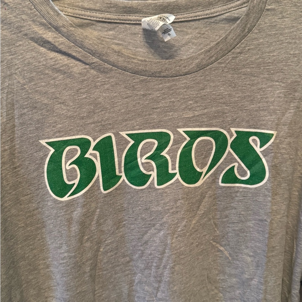 Bella Canvas Gray Long Sleeve Tee, Green Graphic “Birds” for Philadelphia Eagles